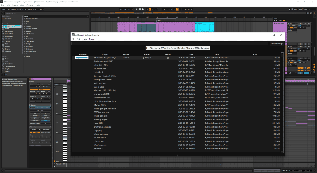 Recent Ableton Projects Print Screen